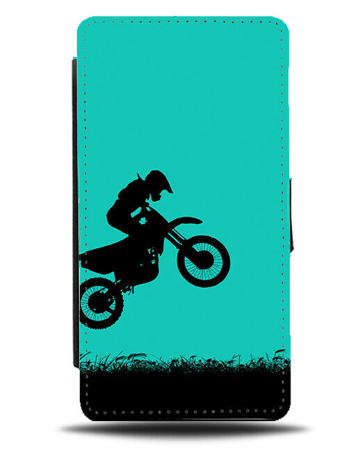 Motorbike Flip Cover Wallet Phone Case Motor Bike Helmet Turquoise Green i787