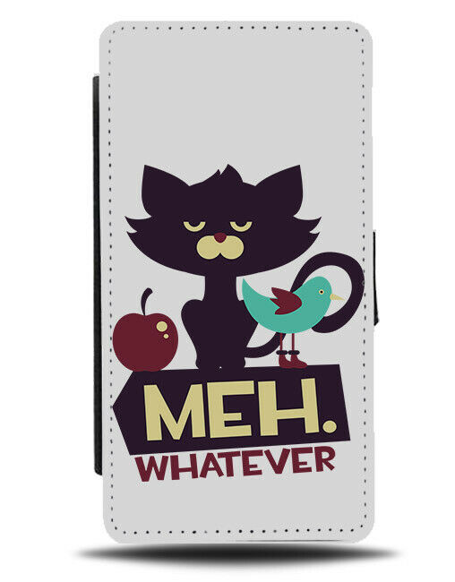 Funny Lazy Cat Flip Wallet Phone Case Cats Black Kids Meh Whatever Quote E461