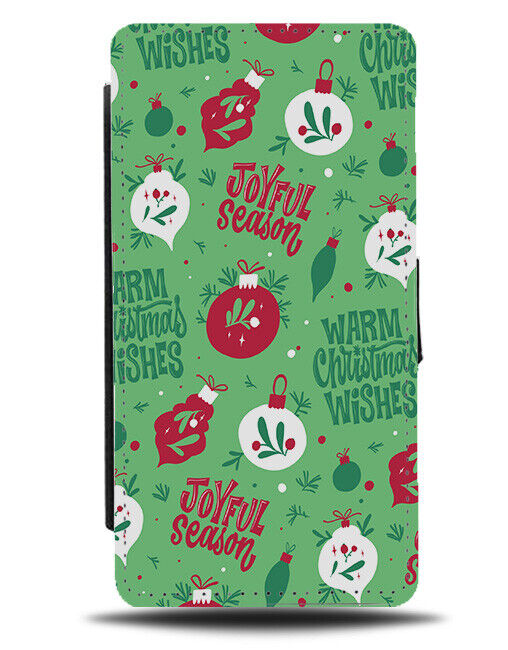 Happy Christmas Quotes Flip Wallet Case Quote Words Writing Xmas Green N796