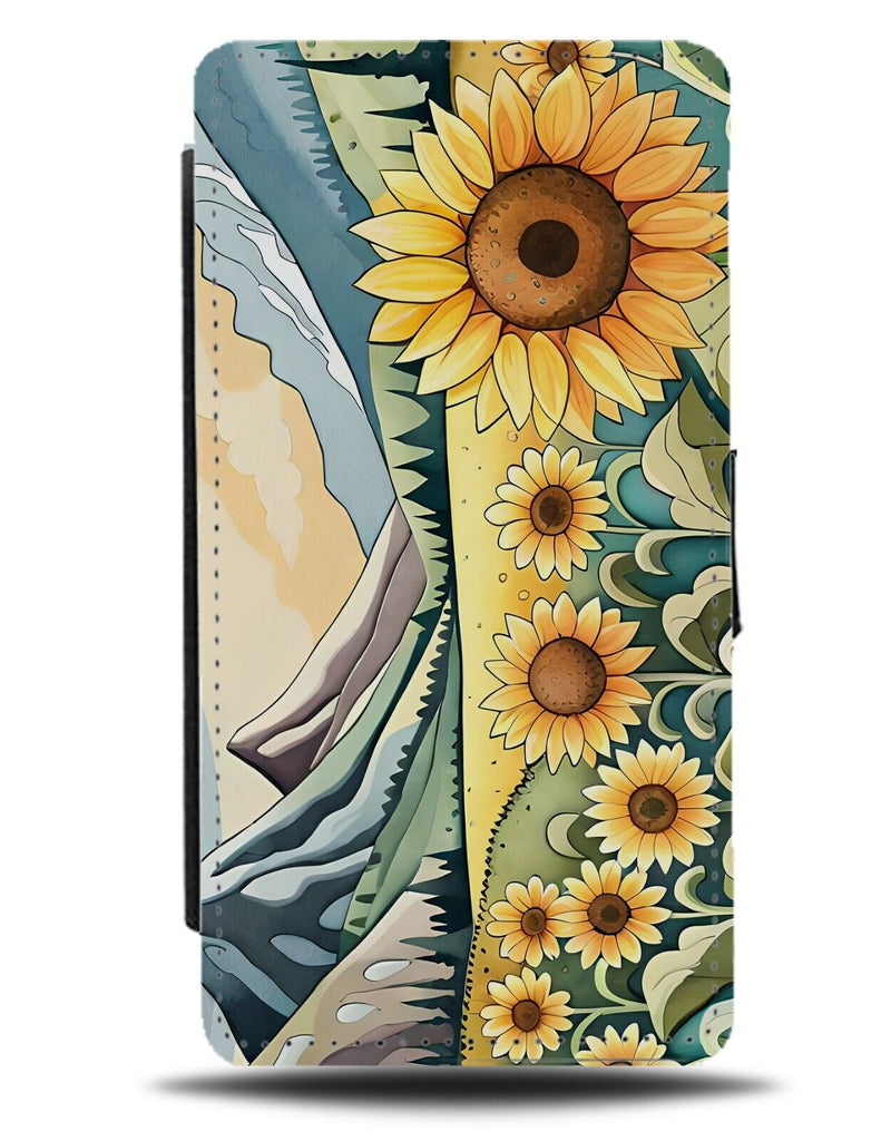 Cartoon Sunflower Field Flip Wallet Case Sunflowers Meadow Countryside Sky CX96