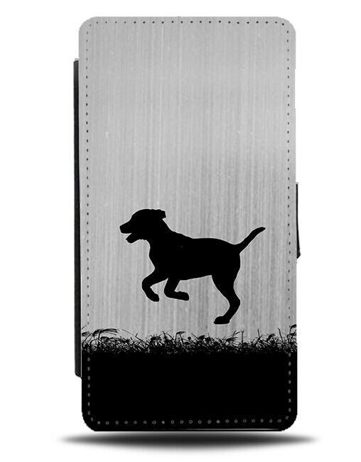 Dog Silhouette Flip Cover Wallet Phone Case Dogs Puppy Silver Coloured Grey i144