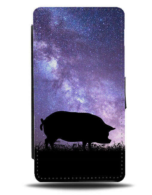 Pig Silhouette Flip Cover Wallet Phone Case Pigs Galaxy Moon Universe i220