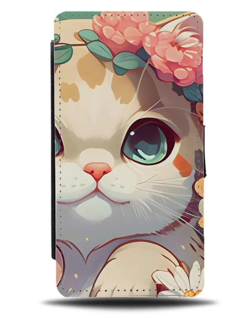 Funny Sad Cat Flip Wallet Case Cartoon Drawing Anime Style Japanese Japan AF72