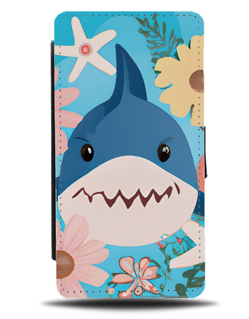 Cute Children's Shark Illustration Flip Wallet Case Cartoon Sharks Floral BA58