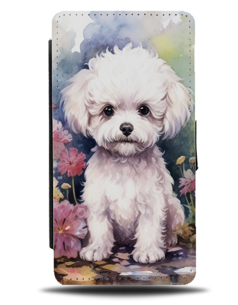 Watercolour Bichon Frise Flip Wallet Case White Dog Art Floral Girls Girly DC15