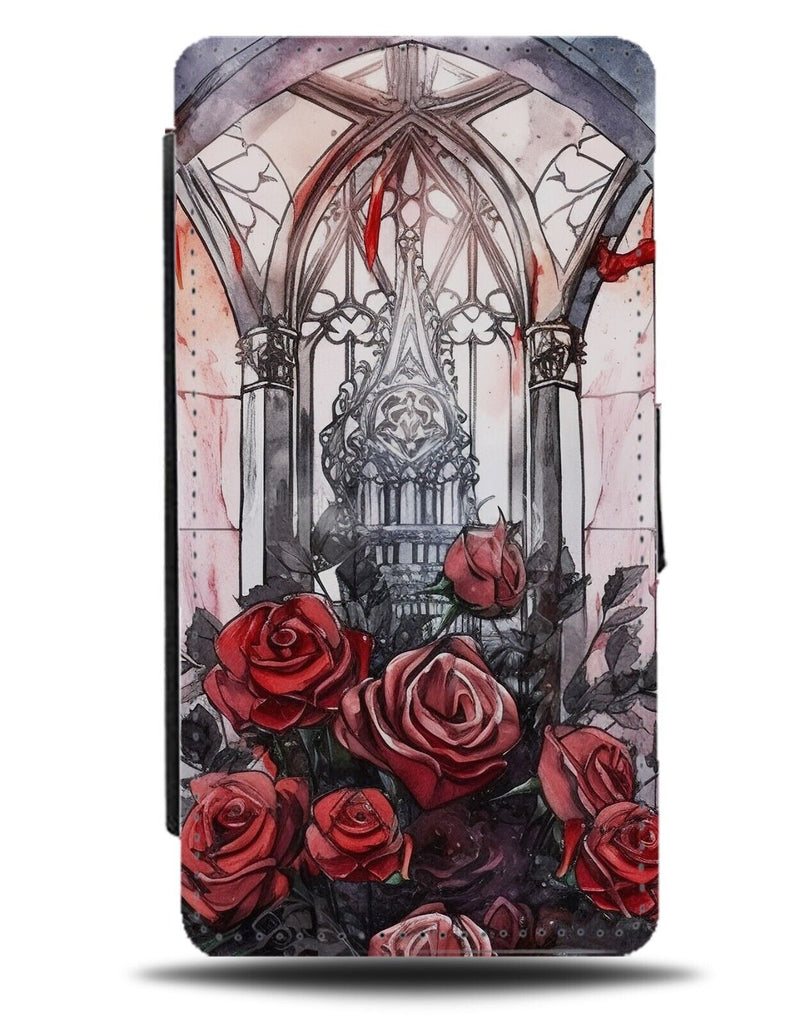 Gothic Watercolour Roses Flip Wallet Case Red Rose Goth Old Victorian Style BD96