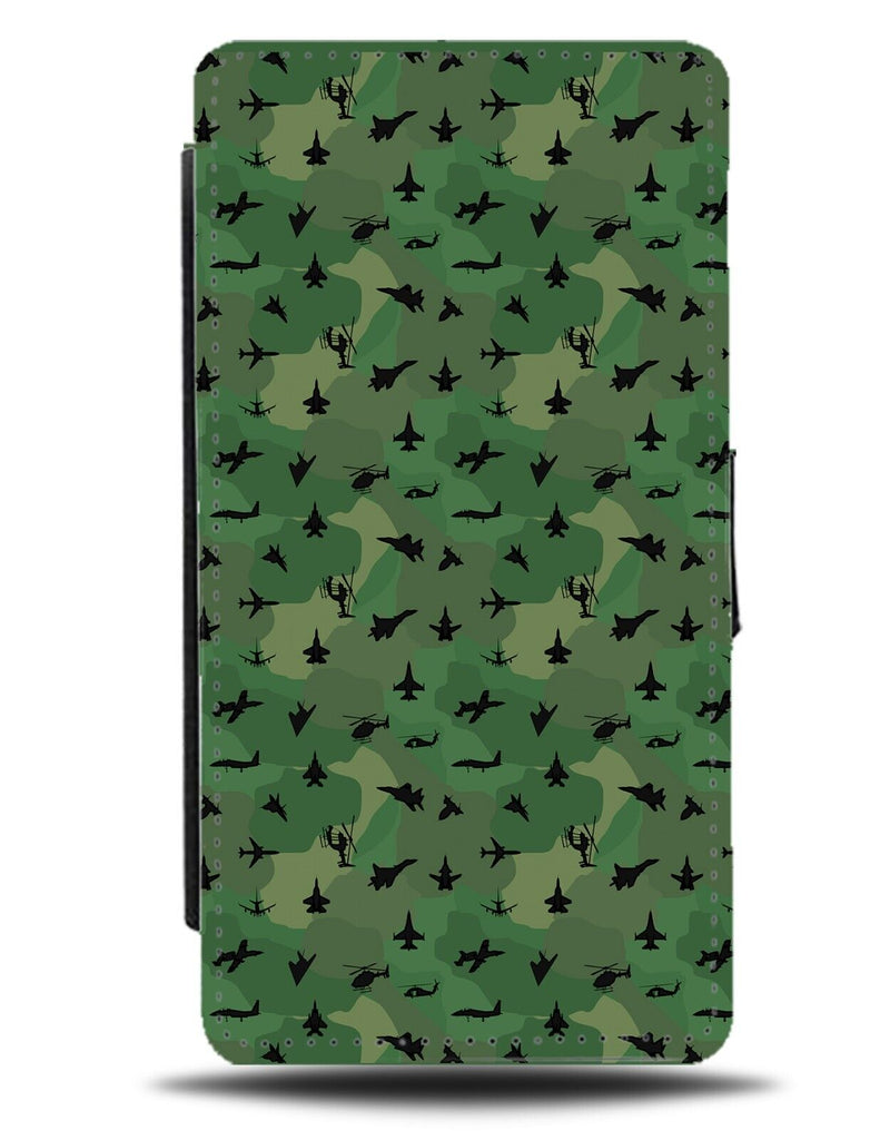 Army Helicopters Planes Camo Pattern Flip Wallet Case Green Helicopter Jets CK02