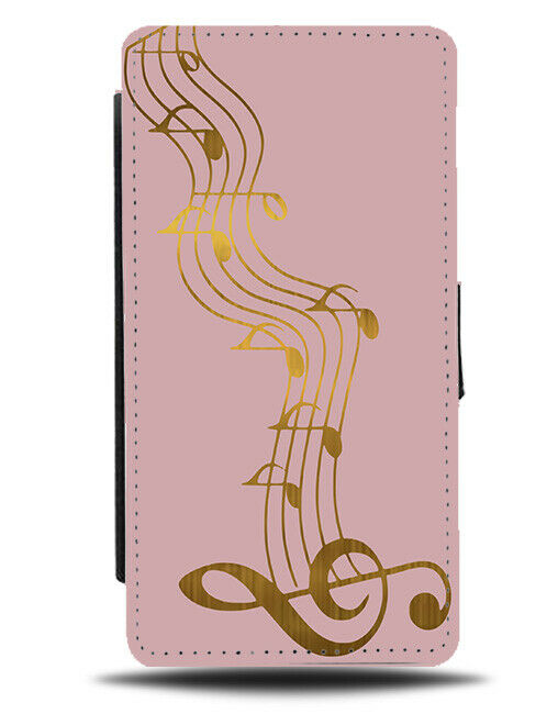 Pink and Gold Musical Notes Flip Cover Wallet Phone Case Music Symbols A574