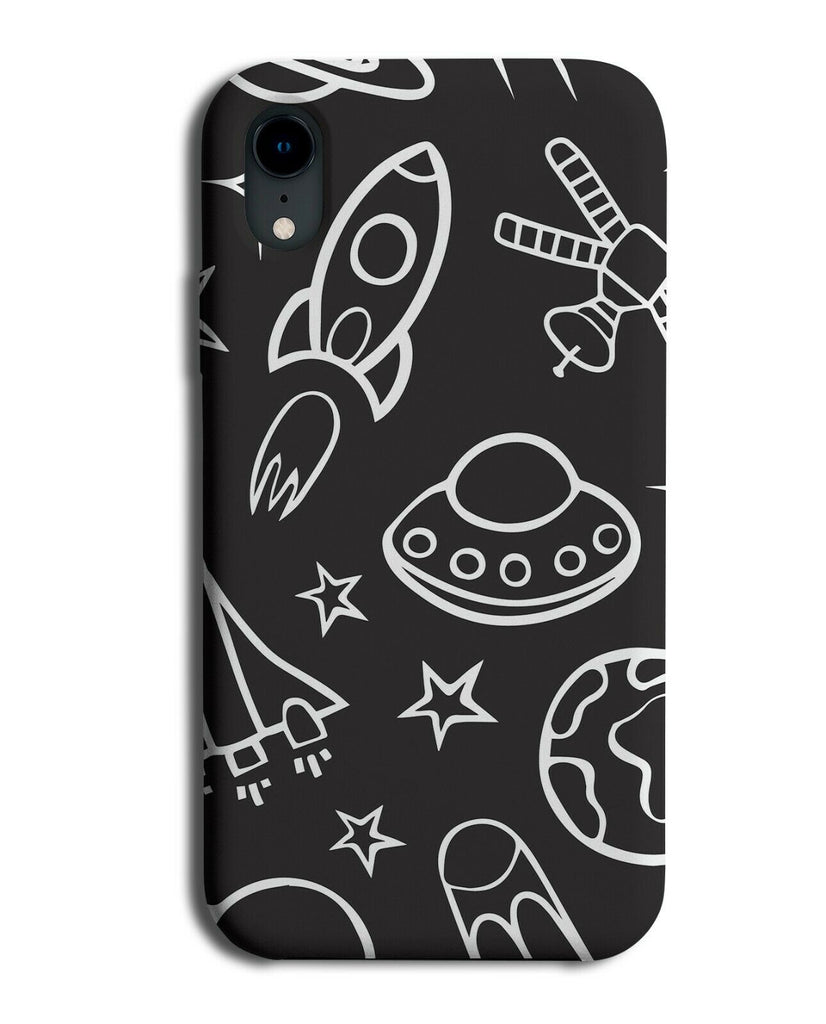 Black and White Space Drawing Phone Case Cover Rocket Rockets UFO Stars E755