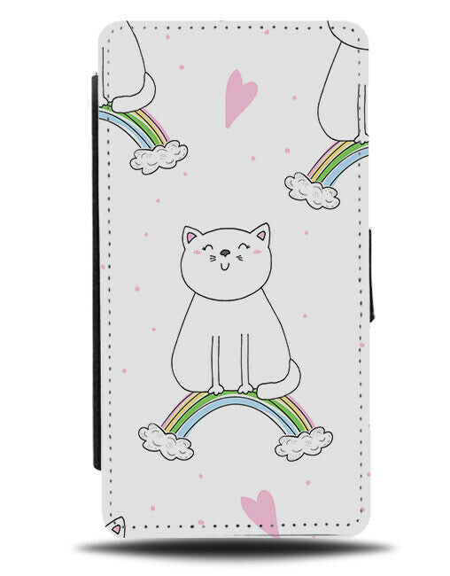 Cat On A Rainbow Flip Wallet Case Rainbows Cloud Multicoloured Colourful F236