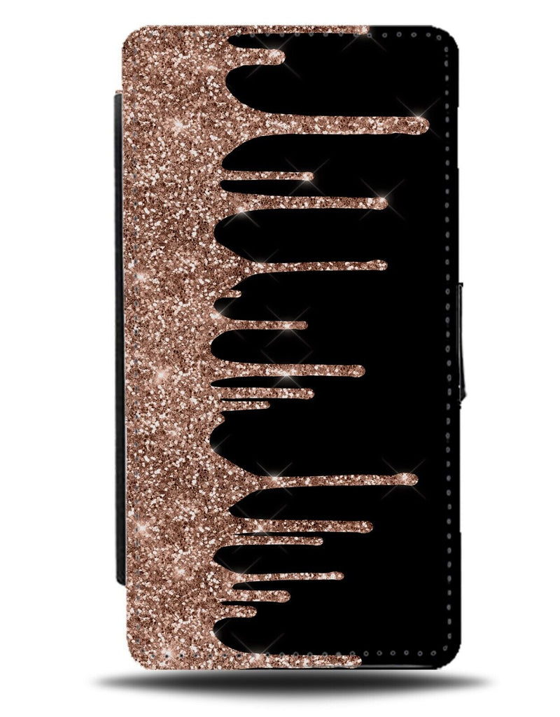 Rose Gold Printed Glitter Picture On Black Flip Wallet Case Dripping Drip CC66