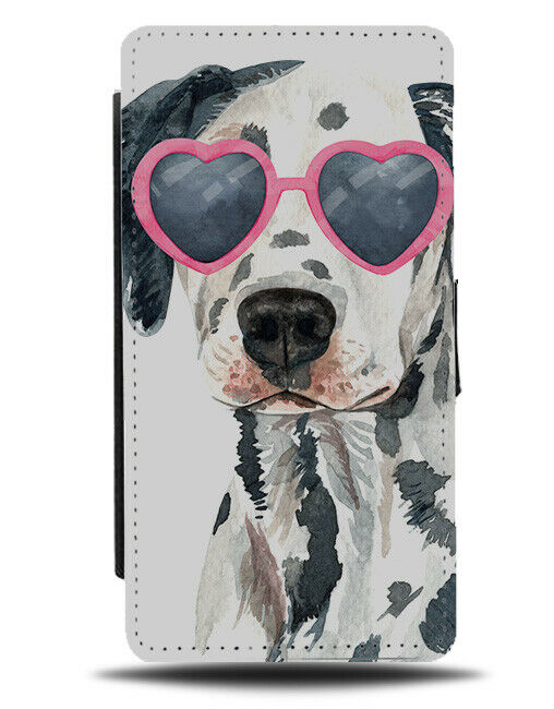 Dalmatian Flip Wallet Phone Case Dog Dogs Love Heart Sunglasses Pink Girls K532
