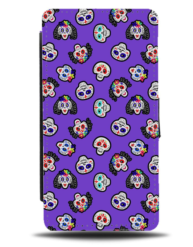 Purple Sugar Skulls Flip Wallet Case Skull Pattern Violet Cartoon Halloween CI67