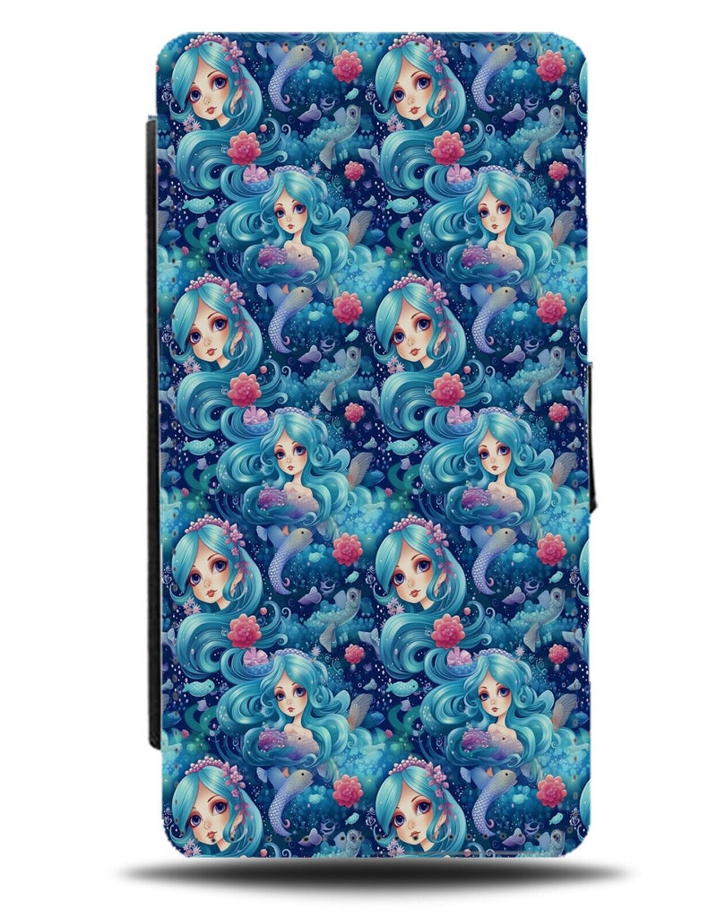 Blue Mermaid Under The Sea Pattern Flip Wallet Case Mermaids Hair Ocean Sea CG89