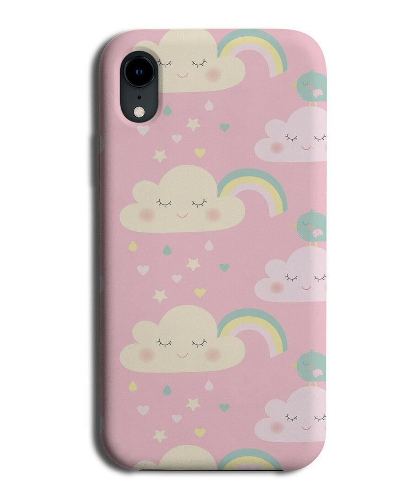 Cartoon Rainbow Clouds Phone Case Cover Pink Faces Funny Kids Girls Cloud F059