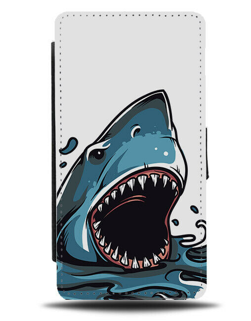 Great White Shark Cartoon Flip Wallet Phone Case Waves Ocean Sharks Face E144