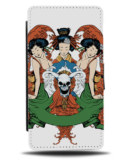 Asian Pin Up Girls Flip Wallet Phone Case Model Japanese Skull Anime