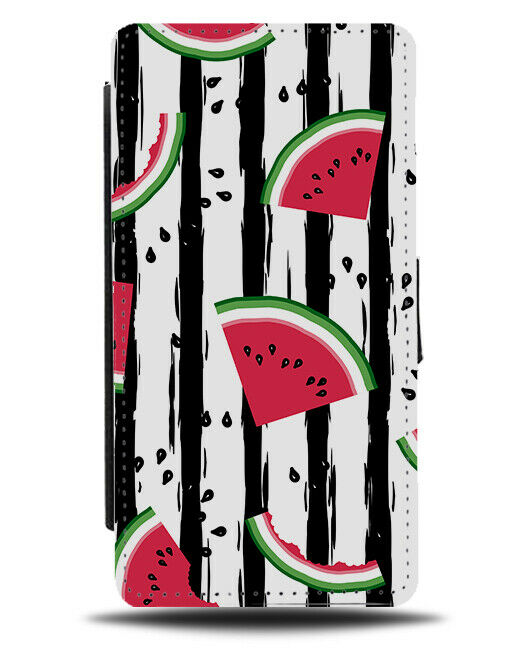 Black and White Striped Fruit Flip Wallet Case Watermelon Stripes E795