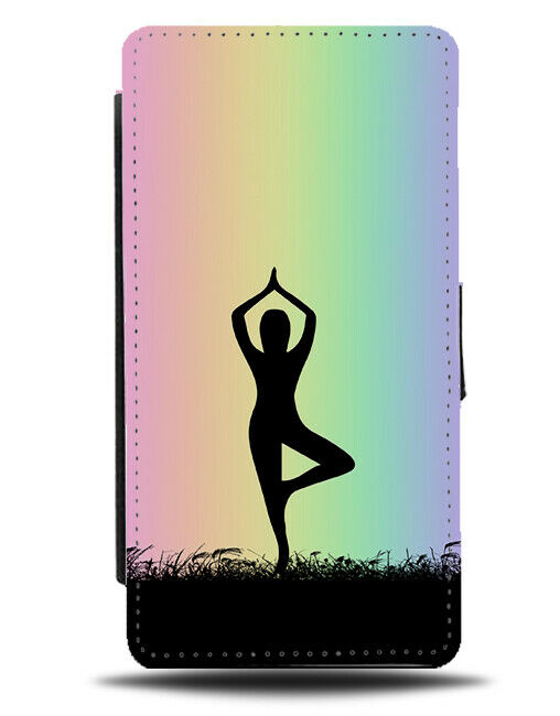 Yoga Flip Cover Wallet Phone Case Meditation Womens Girls Colourful Rainbow i667