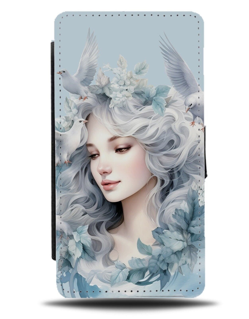 Ice Queen Flip Wallet Case Snow Princess Witch Curly Hair Blue Winter CD67