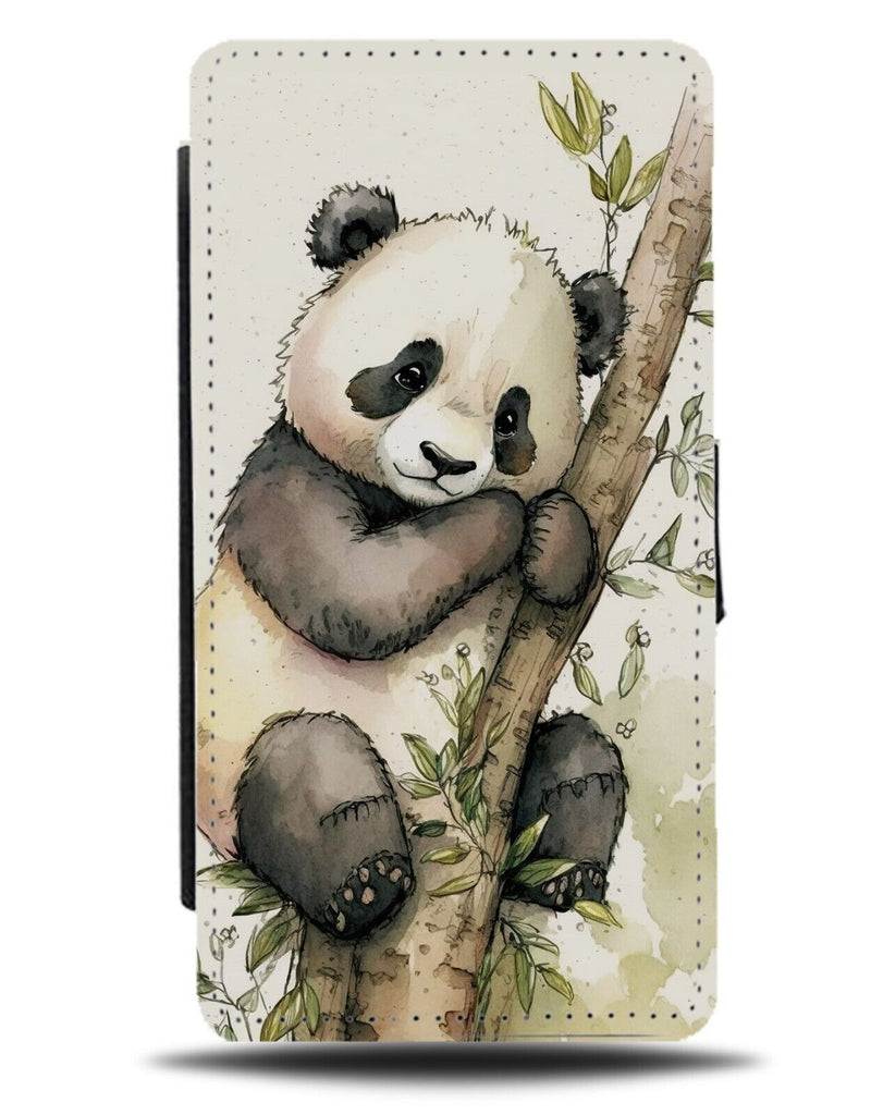Baby Panda In The Tree Flip Wallet Case Pandas Bear Bears Climbing Painting AG75