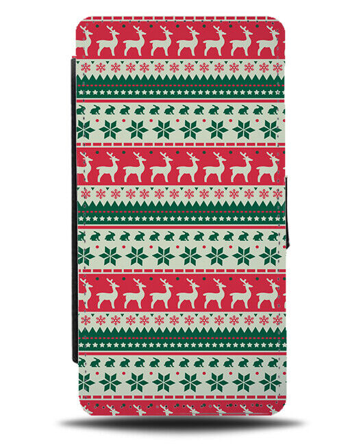Christmas Jumper Design Flip Wallet Case Pattern Patterned Reindeers Style N836