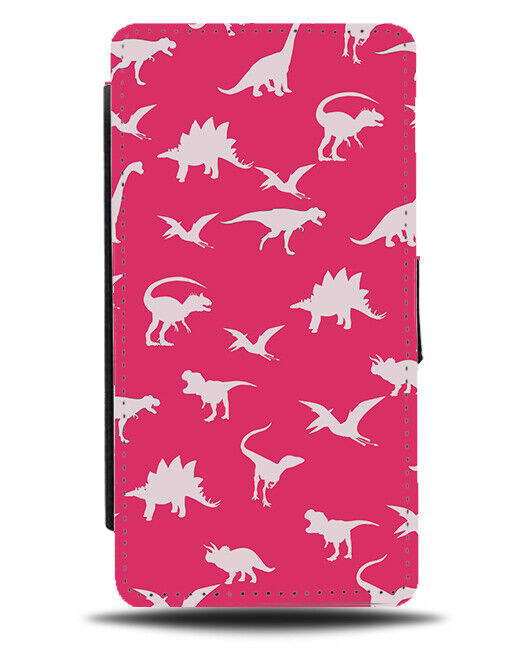 Hot Pink Dinosaur Shapes Flip Wallet Case Dinosaurs Girls Kids Childrens AJ87