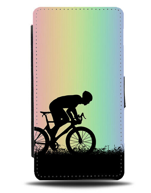 Mountainbike Flip Cover Wallet Phone Case Mountain Bike Colourful Rainbow i662