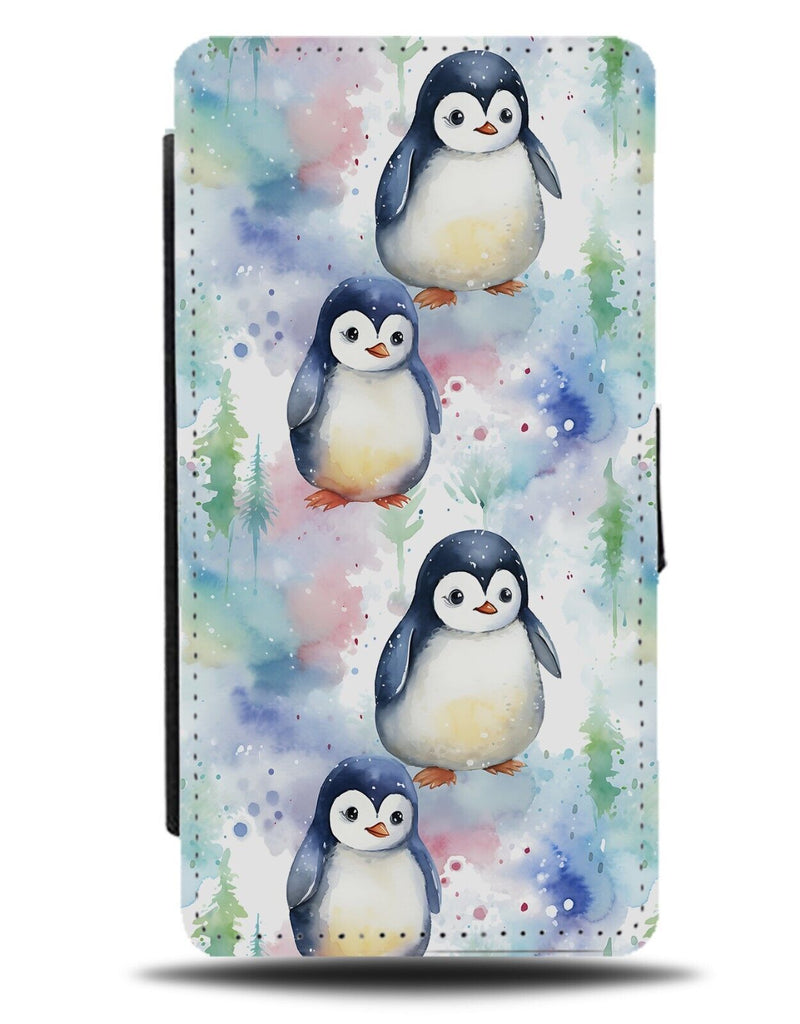 Oil Painting Penguin Pattern Flip Wallet Case Penguins Baby Design Faces CB83