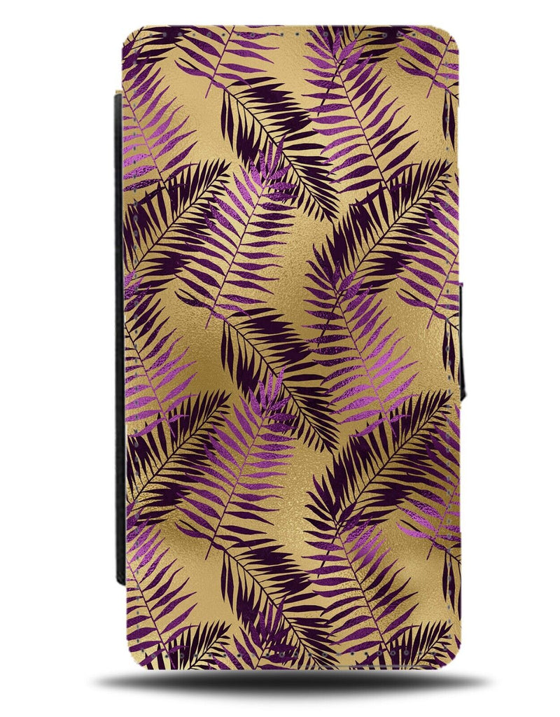 Violet and Gold Palm Tree Leaves Flip Wallet Case Leaf Golden Fearne Purple AJ17