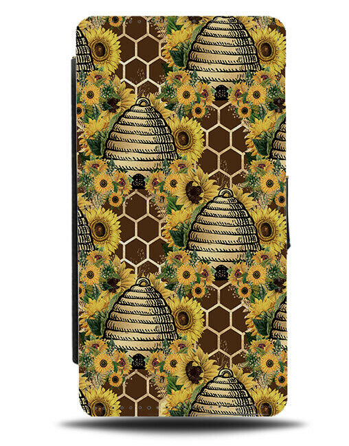 Sunflowers and Beehives Flip Wallet Case Bee Hive Hives Sunflower Pattern G232