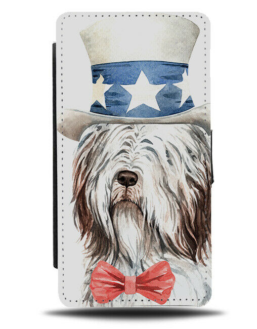 Old English Sheepdog President Flip Wallet Phone Case Dog American Hat K575