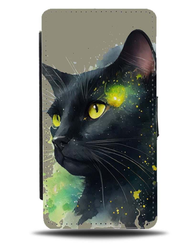 Vintage Black Cat Picture Flip Wallet Case Cats Face Stare Kitten Kittens AF83