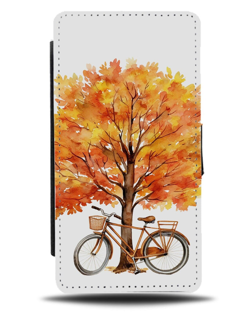 Autumn Tree Flip Wallet Case Bike Rider Leaves Orange Bicycle Fall Season BZ92