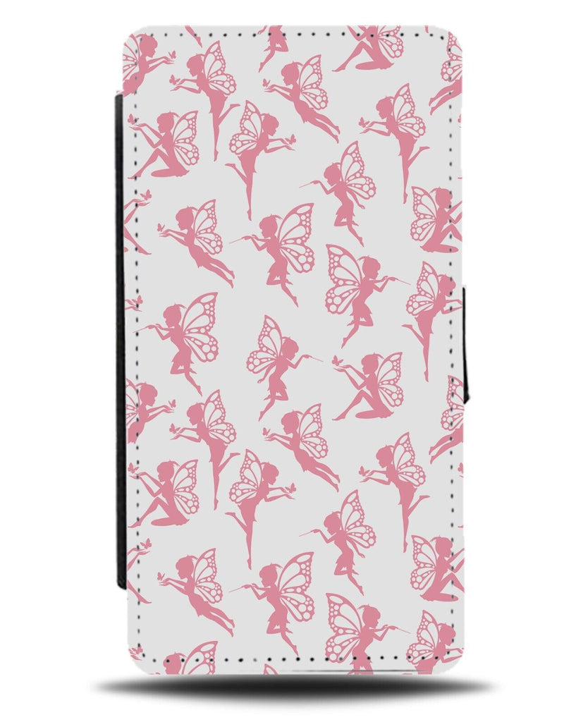 Pink and White Fairy Pattern Flip Wallet Case Fairies Silhouette Cupid & AM93