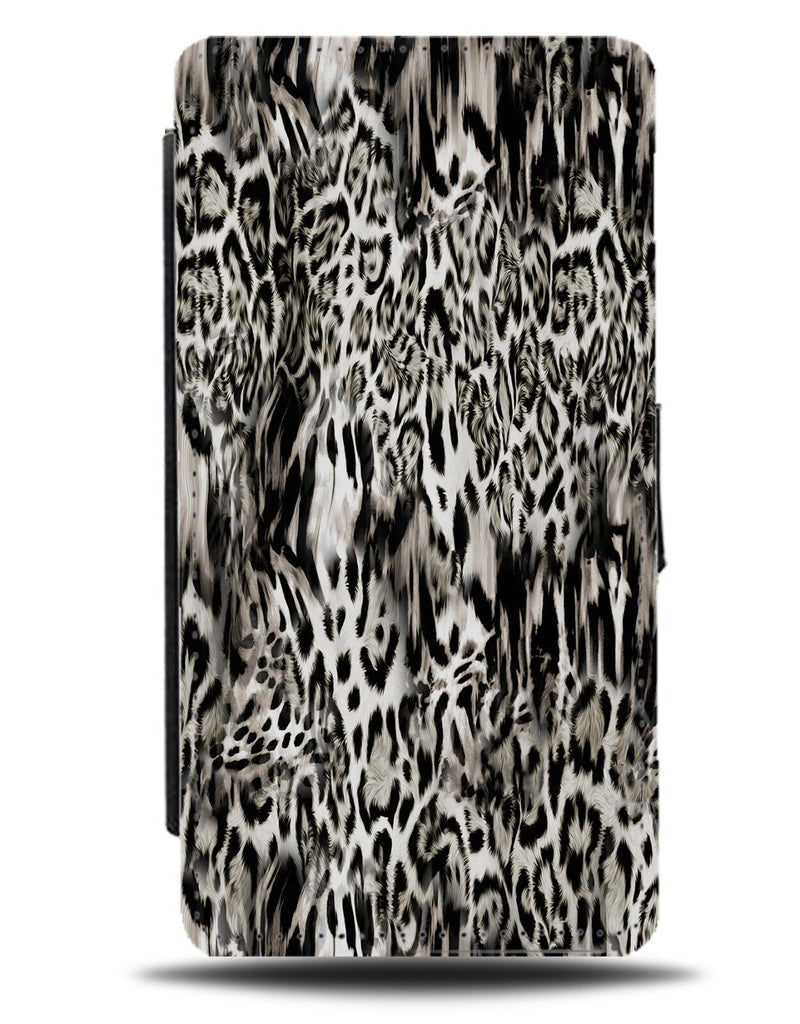Mirrored Black and White Retro Leopard Print Skin Flip Wallet Case Mirror CR94