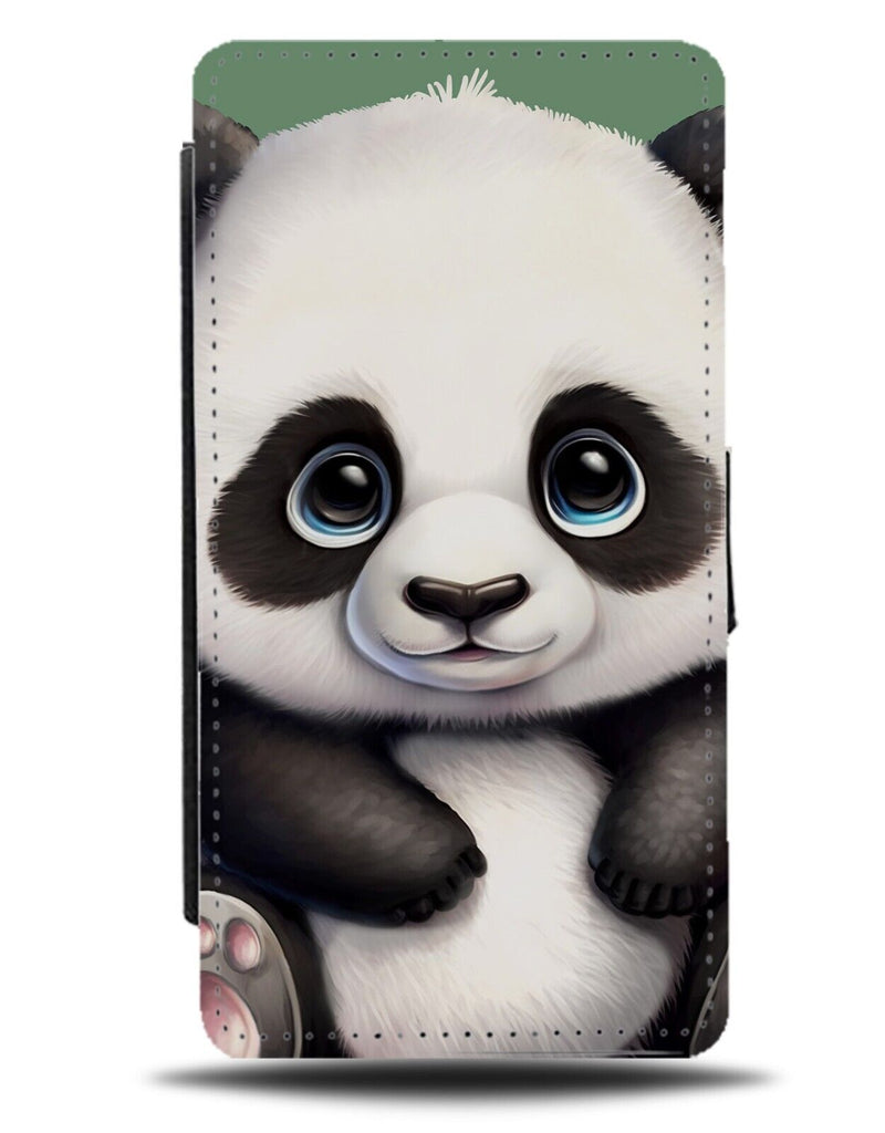 Adorable Panda With Big Blue Eyes Flip Wallet Case Pandas Eye Bug Eyed Asia AH82