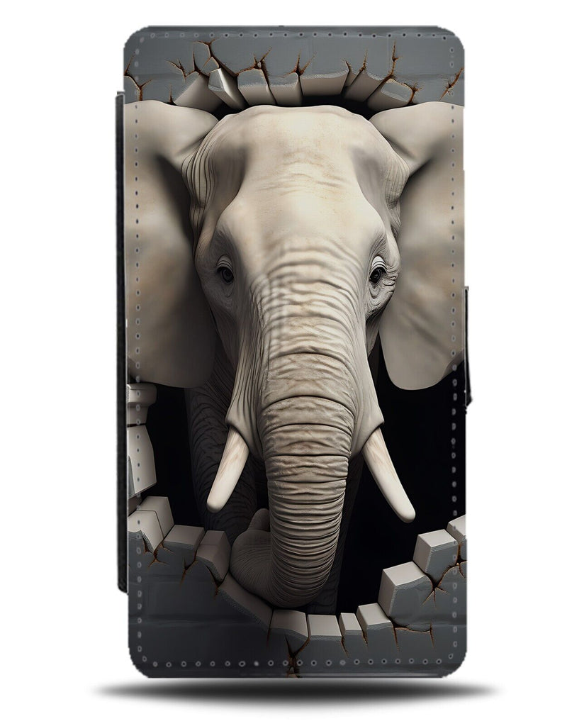 Funny Elephant Breaking Through Flip Wallet Case Head Face Elephants Ears CV90