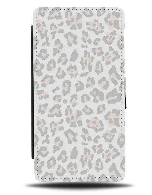 Grey and Pink Leopard Print Flip Wallet Case Coloured Animal Safari Pattern F110