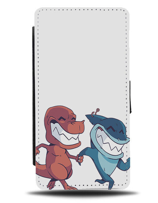 Dinosaur and Shark Cartoon BFF Friendship Flip Wallet Case Funny Friends K256