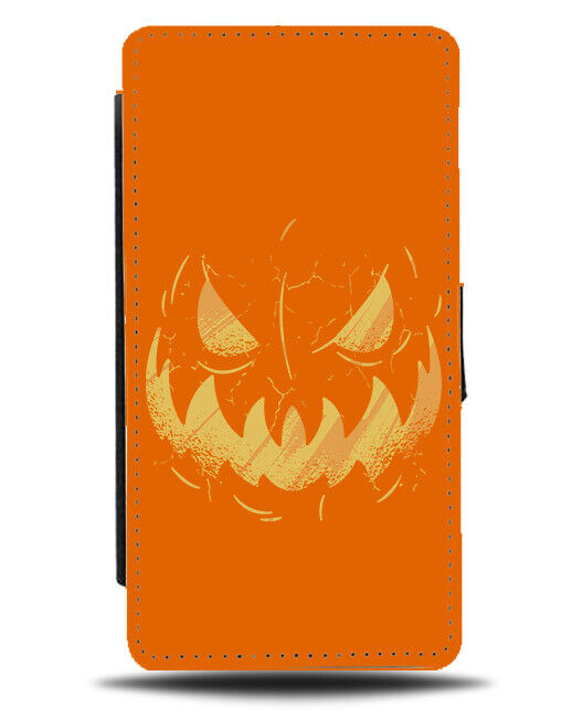Orange Pumpkin Flip Wallet Case Face Carving Print Pumpkins Grinning Smile N520