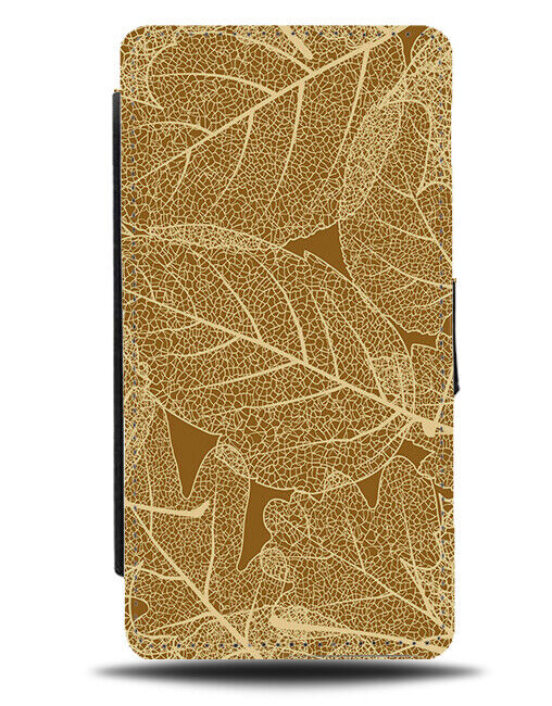Golden Foil Leaves Print Flip Wallet Case Gold Leaf Nature Outdoor Stems AA84