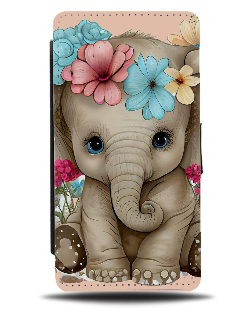Baby Elephant Flip Wallet Case Flowers Floral Flower Elephants Tiny Cute AP38