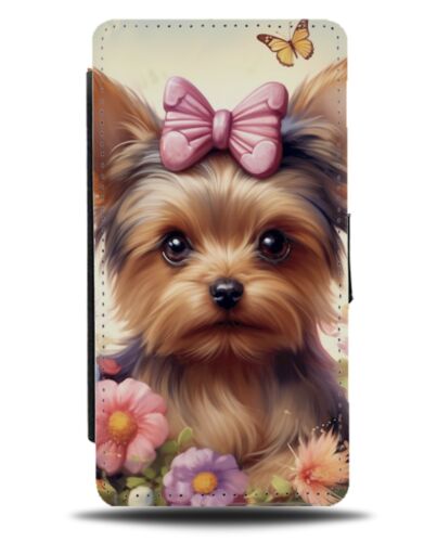 Floral Yorkshire Terrier Flip Wallet Case Dog Dogs Flowers Brown Terriers CA12